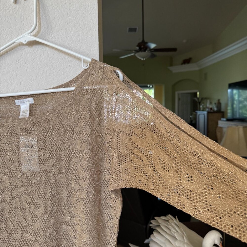 Cache Lightweight Gold Knit Metallic Top NWT $98 - Picture 10 of 12